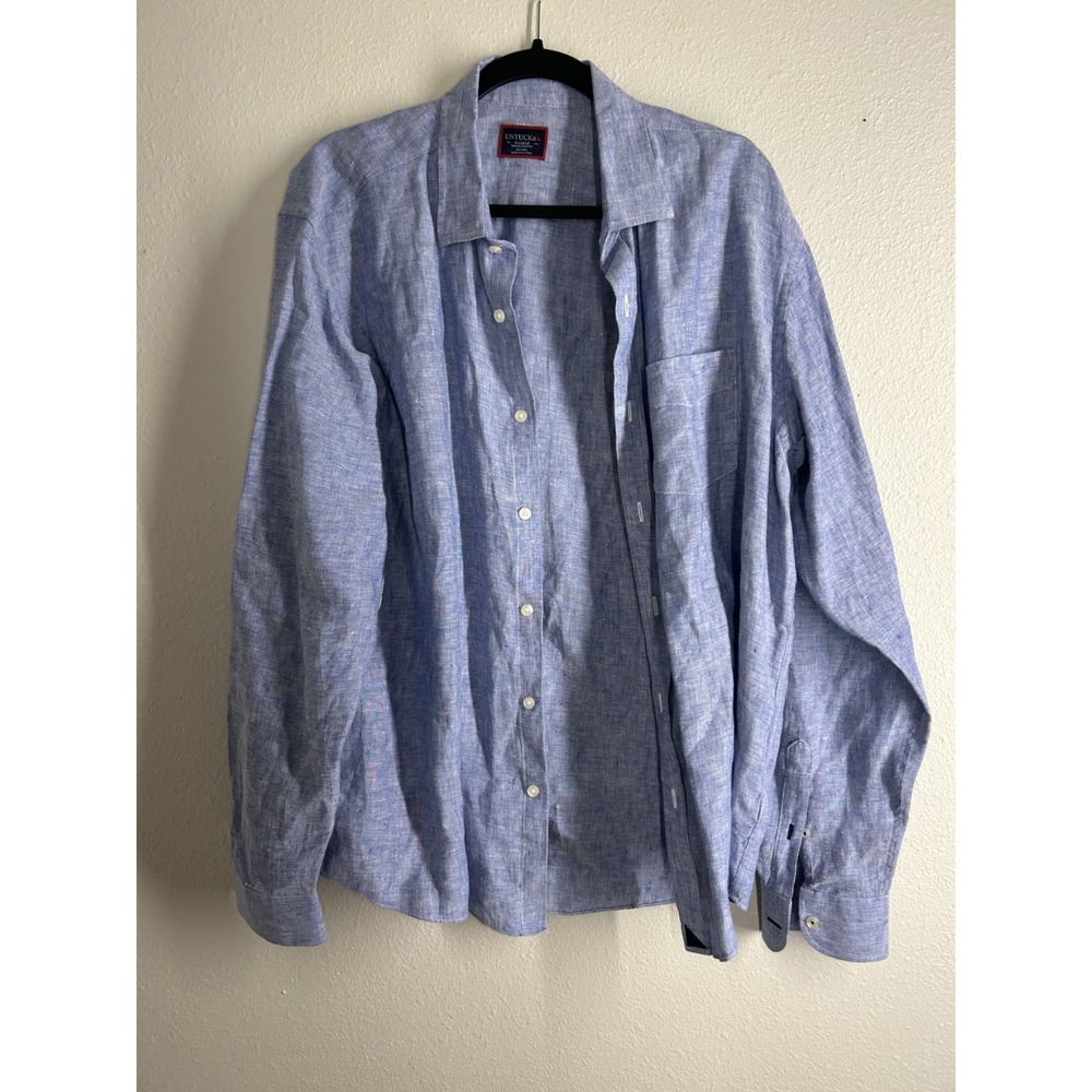 UNTUCKit Men's 100% Linen Button Down Shirt Solid Blue Long Sleeve XL XLARGE - Picture 2 of 10